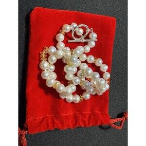 Real Pearl & Citrine 925 Findings Toggle Clasp 18in Necklace